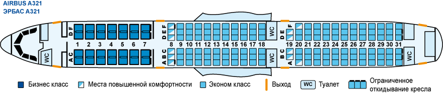 Схема салона пассажирского самолета A-321